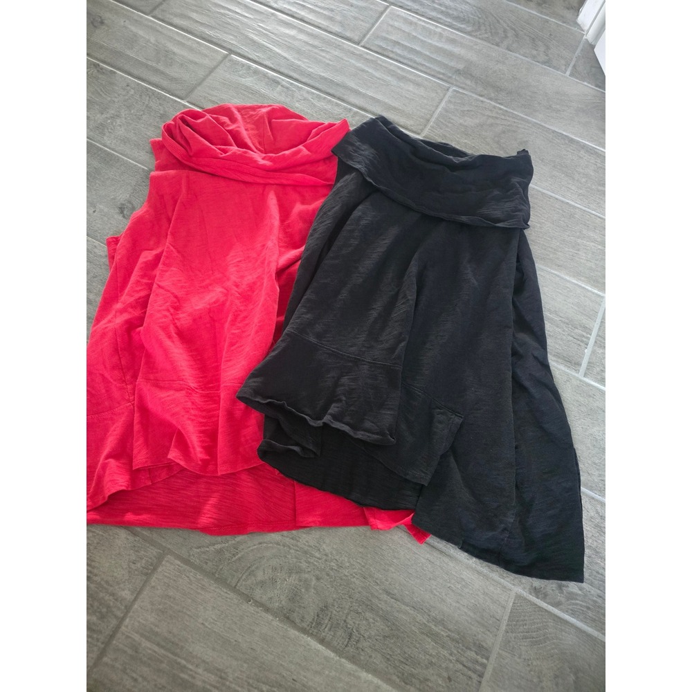 Lot of Habitat Clothes to Live In Cowl Neck Slub Cotton Tank Top Red Black Large